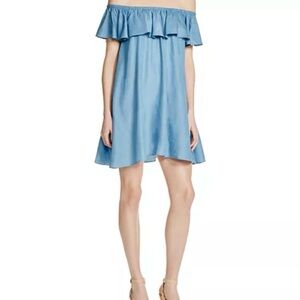 Rebecca Minkoff Off-Shoulder Ruffle Chambray Dress with Pockets